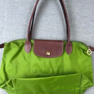 Longchamp Le Pliage Tote Bag Green Leather Nylon